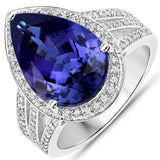 5.41 Carat Genuine Tanzanite and White Diamond 14K White Gold Ring