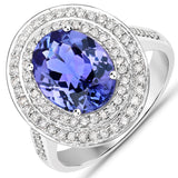 3.80 Carat Genuine Tanzanite and White Diamond 14K White Gold Ring