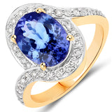 3.76 Carat Genuine Tanzanite and White Diamond 14K Yellow Gold Ring