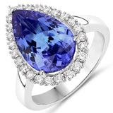 5.42 Carat Genuine Tanzanite and White Diamond 14K White Gold Ring
