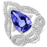 4.91 Carat Genuine Tanzanite and White Diamond 14K White Gold Ring