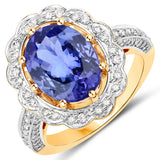 4.81 Carat Genuine Tanzanite and White Diamond 14K Yellow Gold Ring