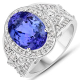 5.98 Carat Genuine Tanzanite and White Diamond 14K White Gold Ring