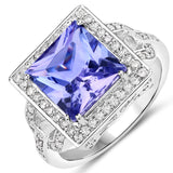 4.79 Carat Genuine Tanzanite and White Diamond 14K White Gold Ring