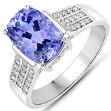 3.48 Carat Genuine Tanzanite and White Diamond 14K White Gold Ring