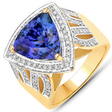 6.52 Carat Genuine Tanzanite and White Diamond 14K Yellow Gold Ring