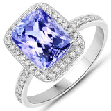 3.84 Carat Genuine Tanzanite and White Diamond 14K White Gold Ring