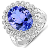 5.99 Carat Genuine Tanzanite and White Diamond 14K White Gold Ring
