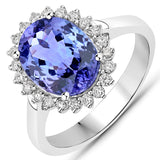 3.75 Carat Genuine Tanzanite and White Diamond 14K White Gold Ring
