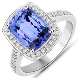 3.97 Carat Genuine Tanzanite and White Diamond 14K White Gold Ring
