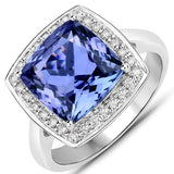 4.66 Carat Genuine Tanzanite and White Diamond 14K White Gold Ring