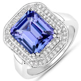 4.78 Carat Genuine Tanzanite and White Diamond 14K White Gold Ring
