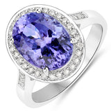 4.62 Carat Genuine Tanzanite and White Diamond 14K White Gold Ring