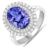 3.81 Carat Genuine Tanzanite and White Diamond 14K White Gold Ring