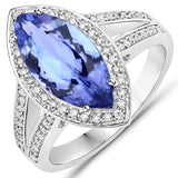 3.38 Carat Genuine Tanzanite and White Diamond 14K White Gold Ring