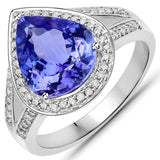 4.11 Carat Genuine Tanzanite and White Diamond 14K White Gold Ring