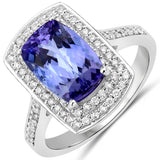 3.70 Carat Genuine Tanzanite and White Diamond 14K White Gold Ring