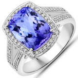 4.57 Carat Genuine Tanzanite and White Diamond 14K White Gold Ring