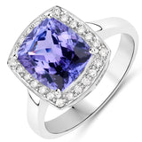 3.89 ct. Genuine Tanzanite and White Diamond 14K White Gold Ring for women