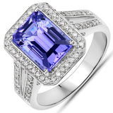 4.13 Carat Genuine Tanzanite and White Diamond 14K White Gold Ring
