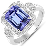 3.95 Carat Genuine Tanzanite and White Diamond 14K White Gold Ring