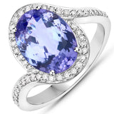 4.22 Carat Genuine Tanzanite and White Diamond 14K White Gold Ring