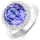 6.17 Carat Genuine Tanzanite and White Diamond 14K White Gold Ring