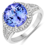 5.61 ct. Genuine Tanzanite and White Diamond 14K White Gold Ring for women