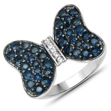 1.45 Carat Genuine Blue Sapphire and White Topaz .925 Sterling Silver Ring
