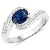 1.04 ct. Genuine Blue Sapphire and White Topaz .925 Sterling Silver Ring