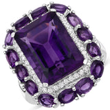 9.52 Carat Genuine Amethyst and White Zircon .925 Sterling Silver Ring