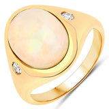 3.03 Carat Genuine Ethiopian Opal and White Diamond 14K Yellow Gold Ring