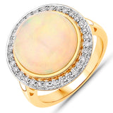 7.16 Carat Genuine Ethiopian Opal and White Diamond 14K Yellow Gold Ring