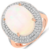 6.65 Carat Genuine Ethiopian Opal and White Diamond 14K Rose Gold Ring