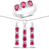 3.60 ct Genuine Ruby .925 Sterling Silver 3 Piece Jewelry Set (Ring, Earrings, and Pendant w/ Chain)