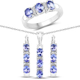 3.96 Carat Genuine Tanzanite .925 Silver 3 Piece Jewelry Set (Ring Earring & Pendant w/ Chain)