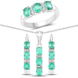 3.60 Carat Genuine Zambian Emerald .925 Silver 3 Piece Jewelry Set (Ring Earring & Pendant w/ Chain)