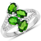 1.86 Carat Genuine Chrome Diopside and White Zircon .925 Sterling Silver Ring