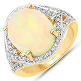 6.10 Carat Genuine Ethiopian Opal and White Diamond 14K Yellow Gold Ring