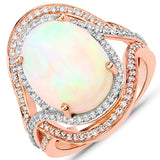 5.78 Carat Genuine Ethiopian Opal and White Diamond 14K Rose Gold Ring