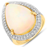 7.66 Carat Genuine Ethiopian Opal and White Diamond 14K Yellow Gold Ring