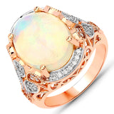 4.98 Carat Genuine Ethiopian Opal and White Diamond 14K Rose Gold Ring