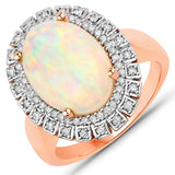 3.57 Carat Genuine Ethiopian Opal and White Diamond 14K Rose Gold Ring