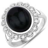 4.79 Carat Genuine Black Onyx and White Diamond .925 Sterling Silver Ring