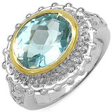 Two Tone Plated 5.01 Carat Genuine Blue Topaz & White Topaz .925 Sterling Silver Ring