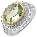 Two Tone Plated 4.16 Carat Genuine Green Amethyst & White Topaz .925 Sterling Silver Ring