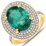 5.82 Carat Genuine Zambian Emerald and White Diamond 18K Yellow Gold Ring