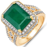 5.39 Carat Genuine Brazilian Emerald and White Diamond 14K Yellow Gold Ring