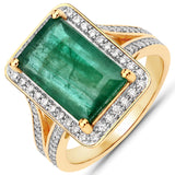 4.95 Carat Genuine Brazilian Emerald and White Diamond 14K Yellow Gold Ring