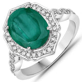 4.66 Carat Genuine Brazilian Emerald and White Diamond 14K White Gold Ring
